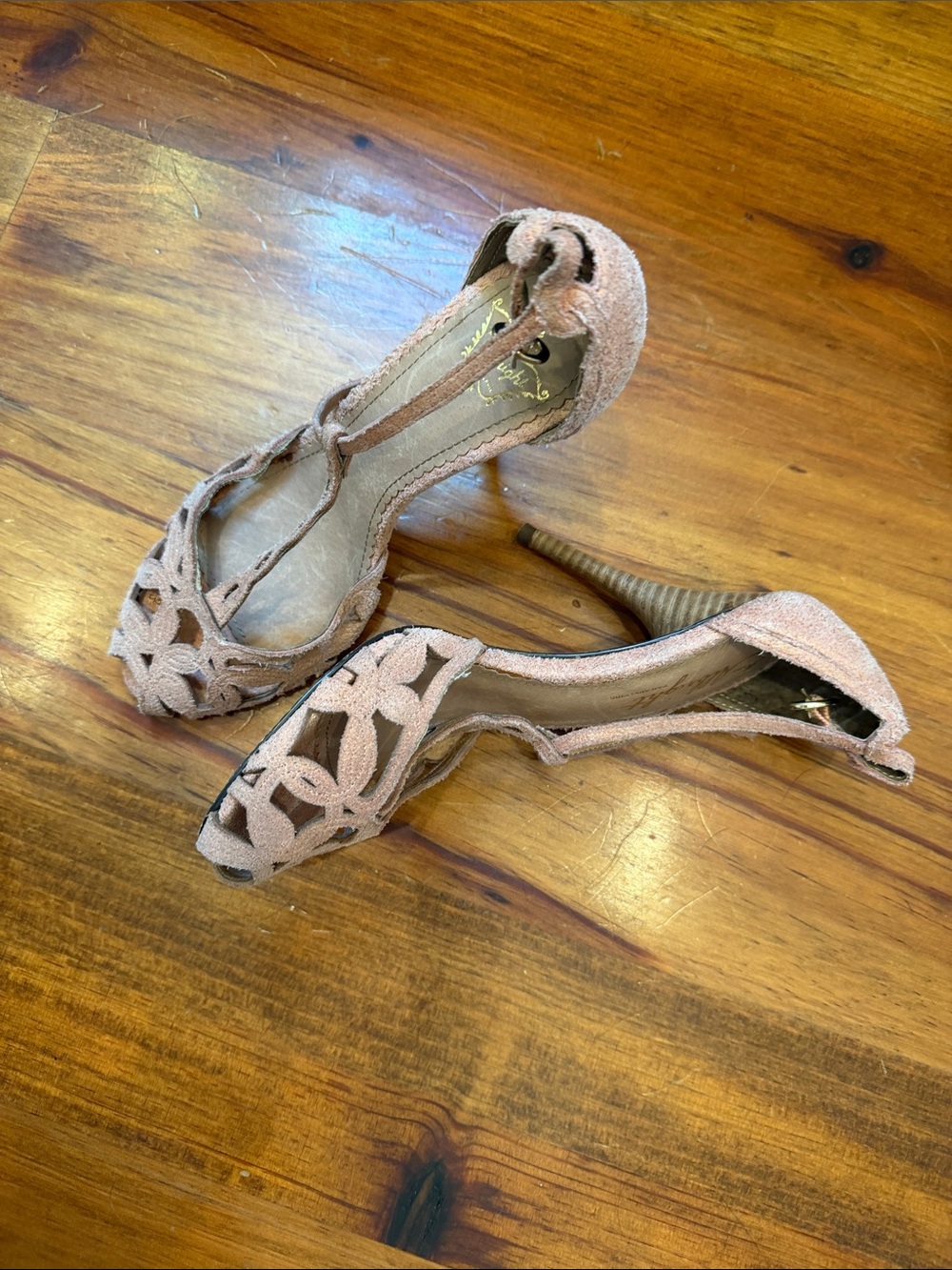 Miss Albright Dusty Pink Suede Cutout T-Strap Heels